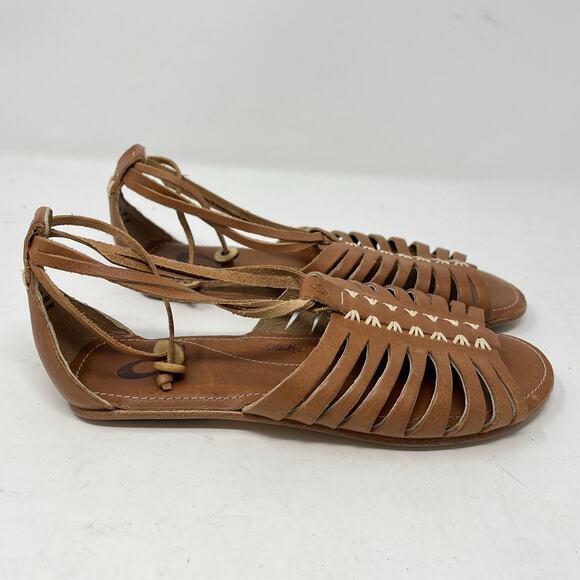 OLUKAI Hikina Brown Leather Strappy Flat Sandals Women's Size 6 Huarache Beach - Picture 3 of 9